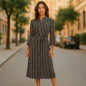 Worthington sz XS black midi dress gold chains new with tags